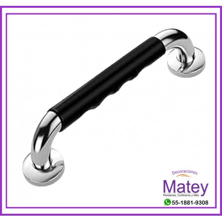 PASAMANOS CROMADO DE 25MM DE 30CM CON ANTIDESLIZANTE MANGO NEGRO