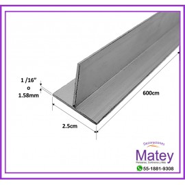 PERFIL "T" DE 1"X1"X1/16"EN ALUMINIO NATURAL TRAMO DE 3MT